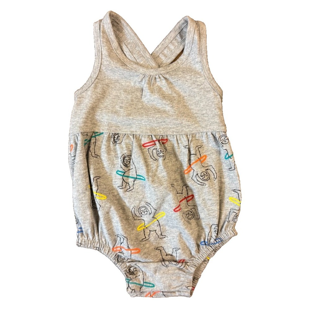 Hanna Andersson Bubble Romper Girl SZ 70 cm‎ 6-12 Months Sloths Hula Hooping New